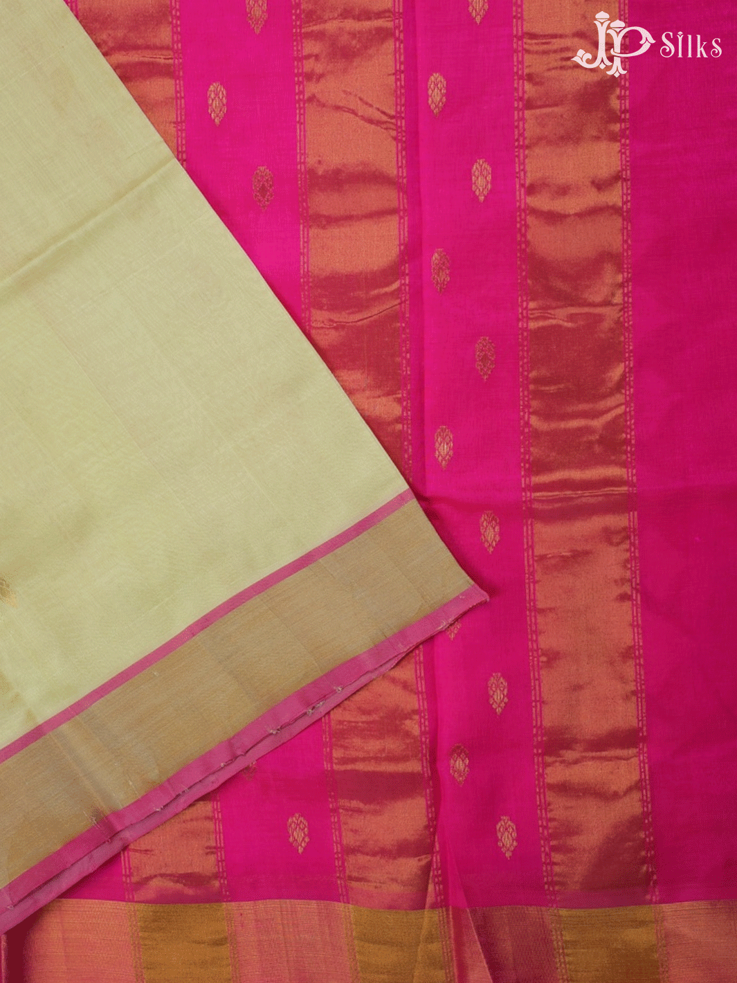 Off White and Pink Silk Cotton Saree - E1597