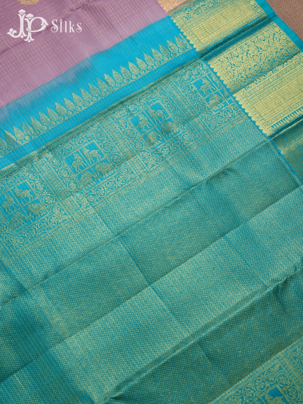 Onion Pink and Teal Green Kanchipuram Silk Saree - F535