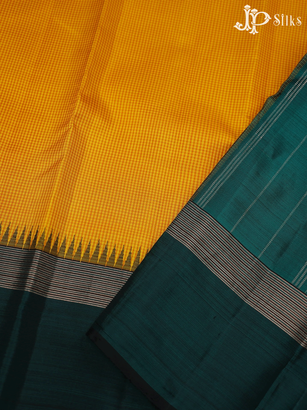 Yellow and Bottle Green Kanchipuram Silk Saree - E5212 - View 4