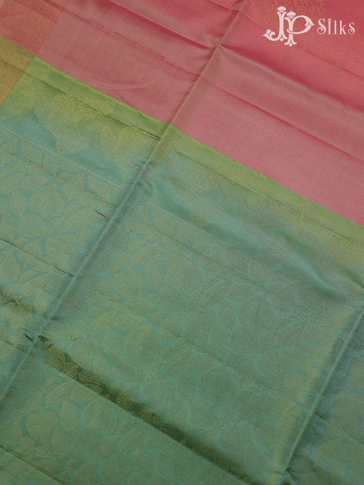 Peach and Green Dual Tone Soft Silk Saree  - F2218