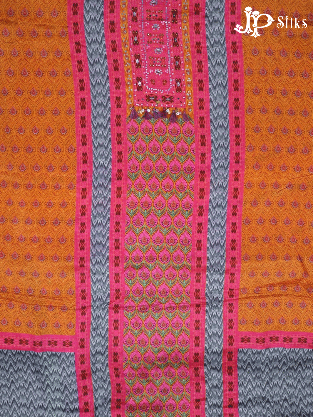 Orange and Pink Crepe Unstitched Chudidhar Material - E1472