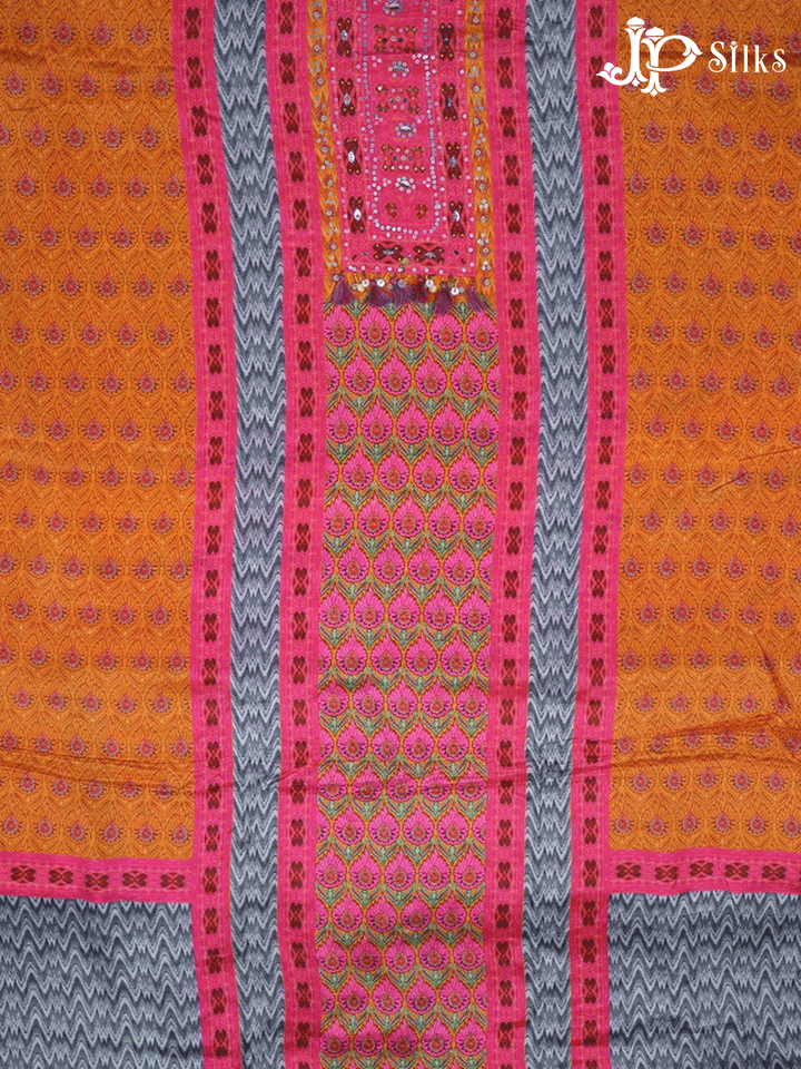 Orange and Pink Crepe Unstitched Chudidhar Material - E1472