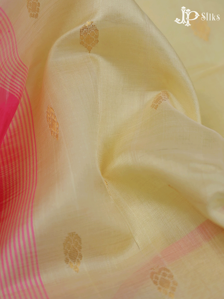 Off White and Pink Silk Cotton Saree - E1597