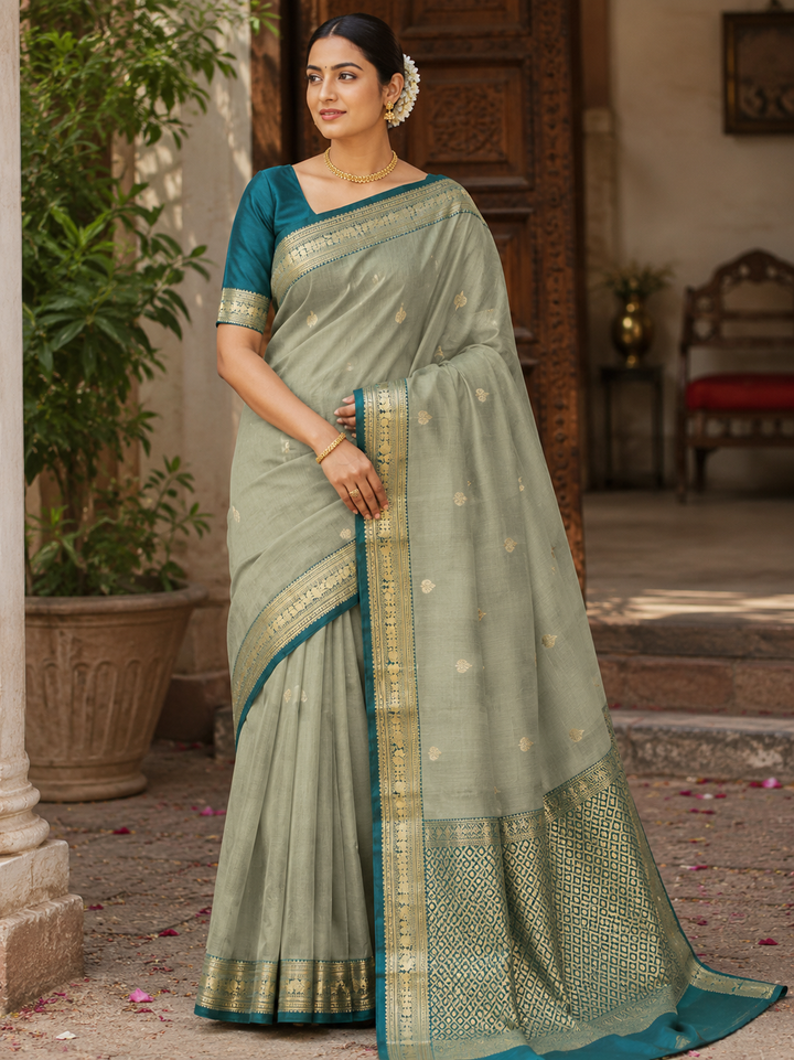 Pastel Green & Teal Green Pure Silk Mix Saree - G923