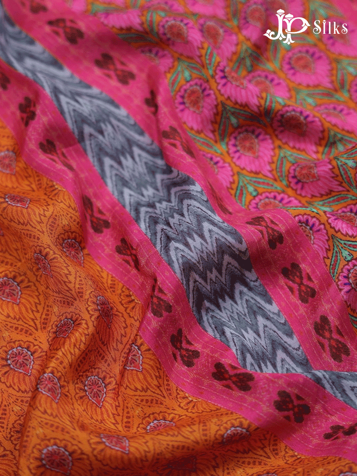 Orange and Pink Crepe Unstitched Chudidhar Material - E1472