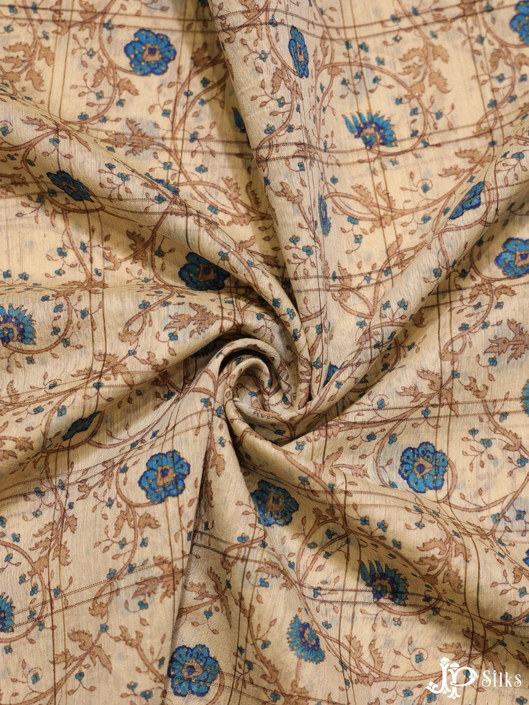 Beige and Blue Cotton Fabric - A6517 - View 3