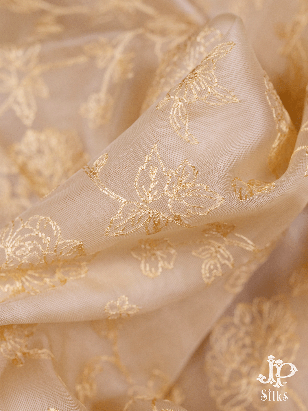 Beige Gold Organza Fancy Saree - E751