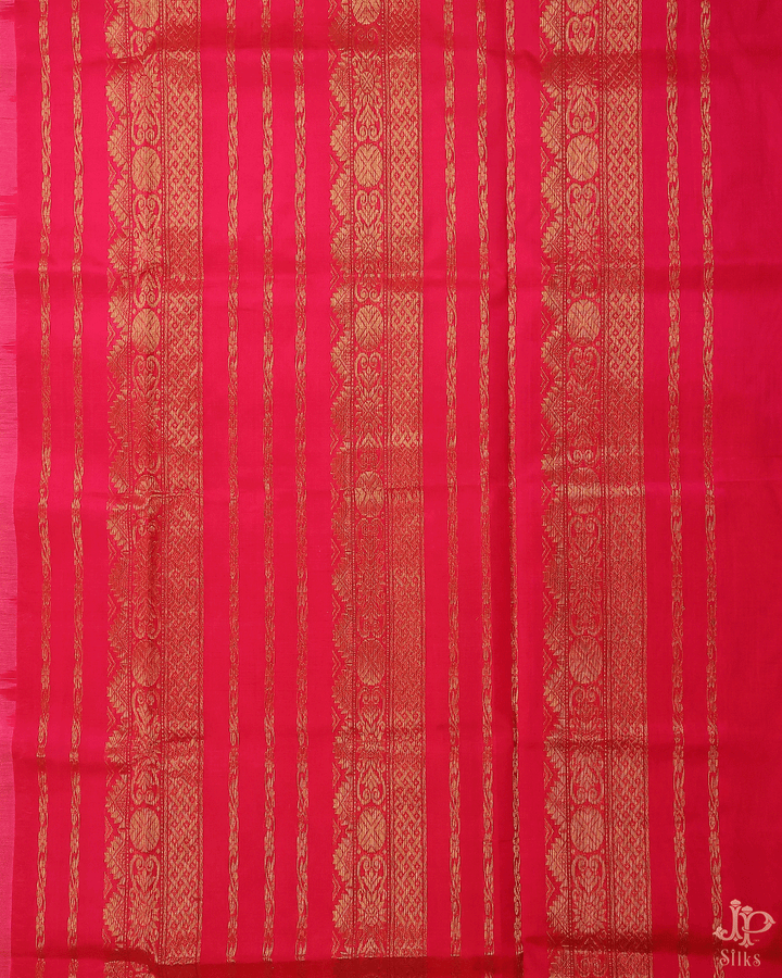 Peach Pink and Red Silk Cotton Saree - D8238 - View 5