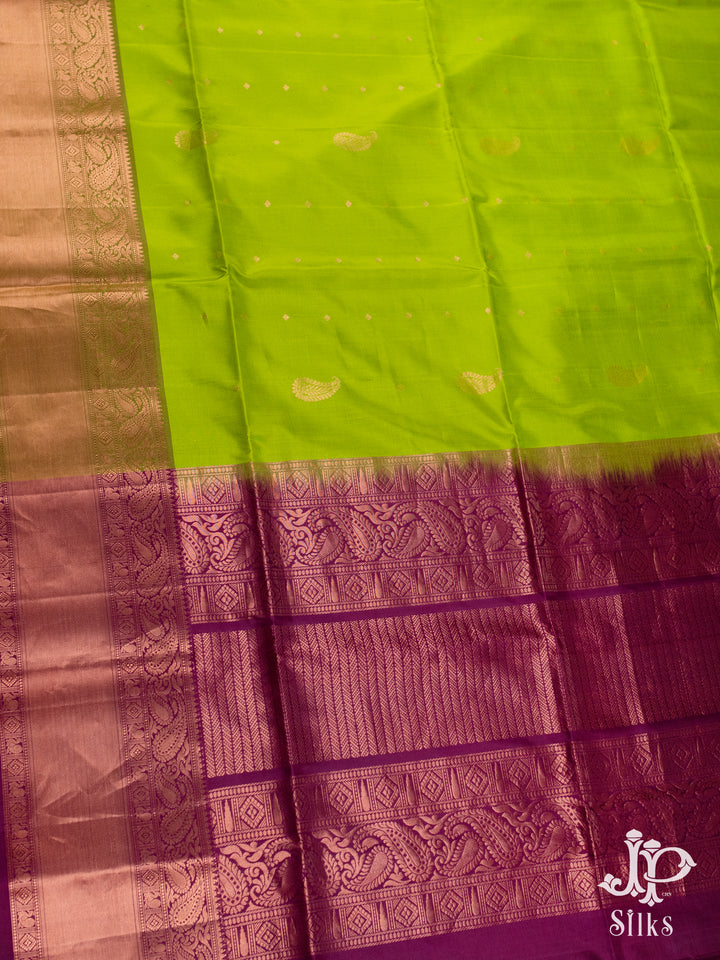 Parrot Green and Maroon Soft Silk Saree - D6134 - View 3
