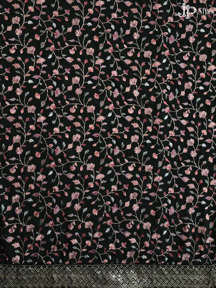 Black and Pink Georgette Unstiched Chudidhar Material - E3581 - View 5