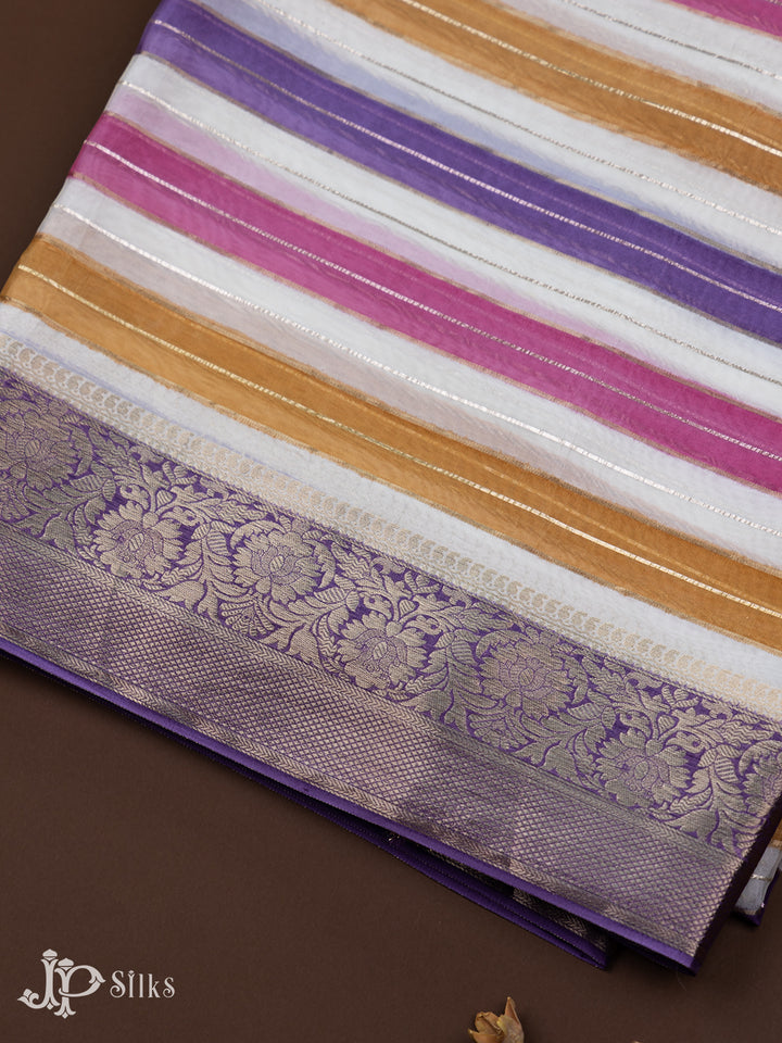 White And Purple Semi Banarasi Saree - F2901 - View 7