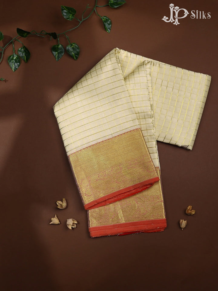 Offwhite and Maroon Kanchipuram Silk Saree - A1400