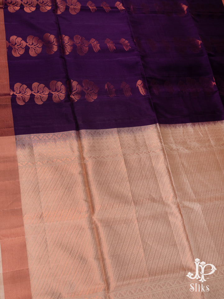 Purple and Cream Soft Silk Saree - D5835 - view 4