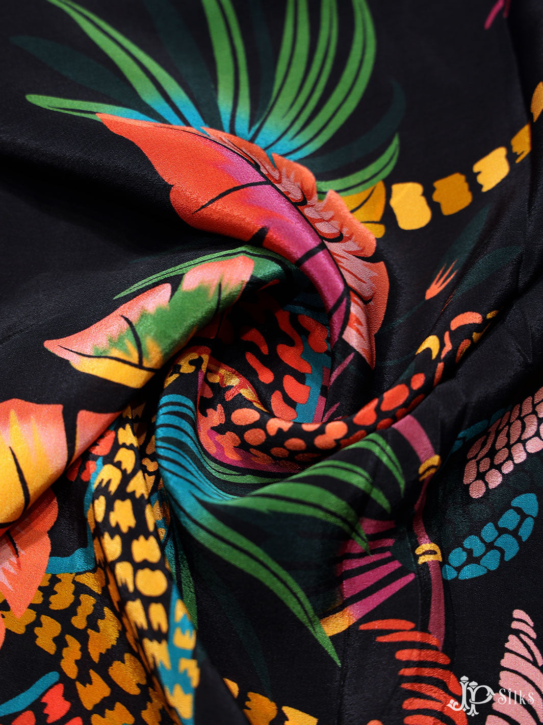 Black and Multicolor Digital Printed Viscose Crepe Fabric - E4014 - View 4