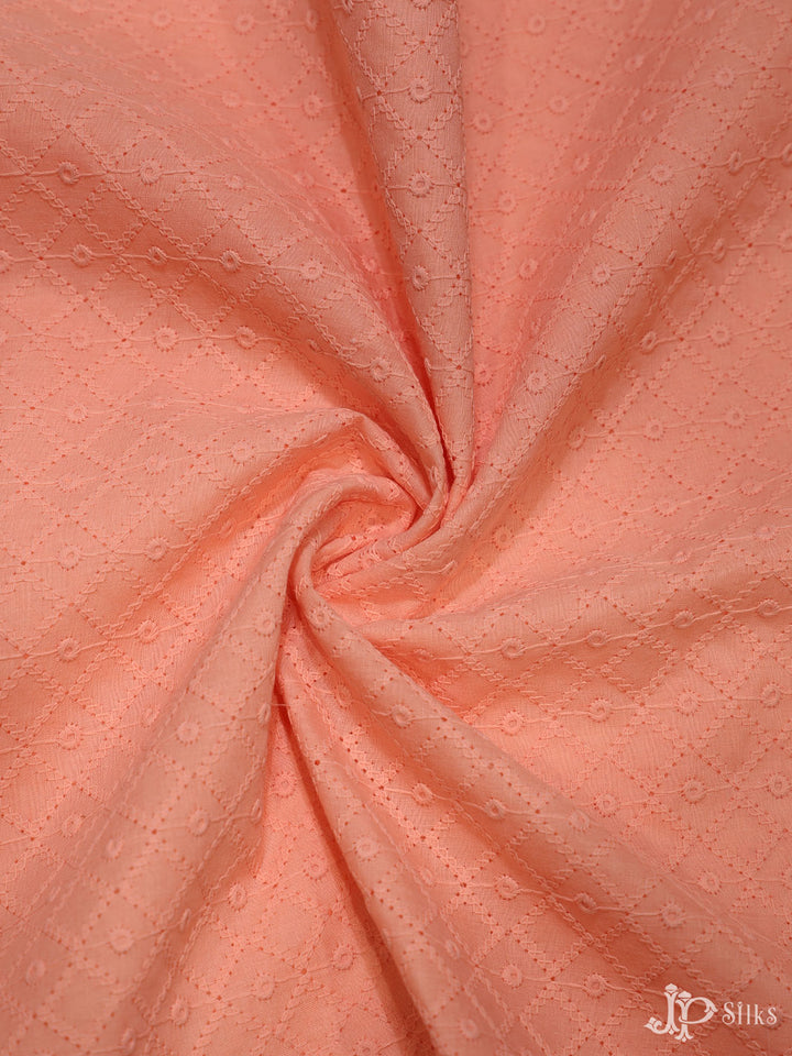 Peach Cotton Chikankari Fabric - C3101 - View 3