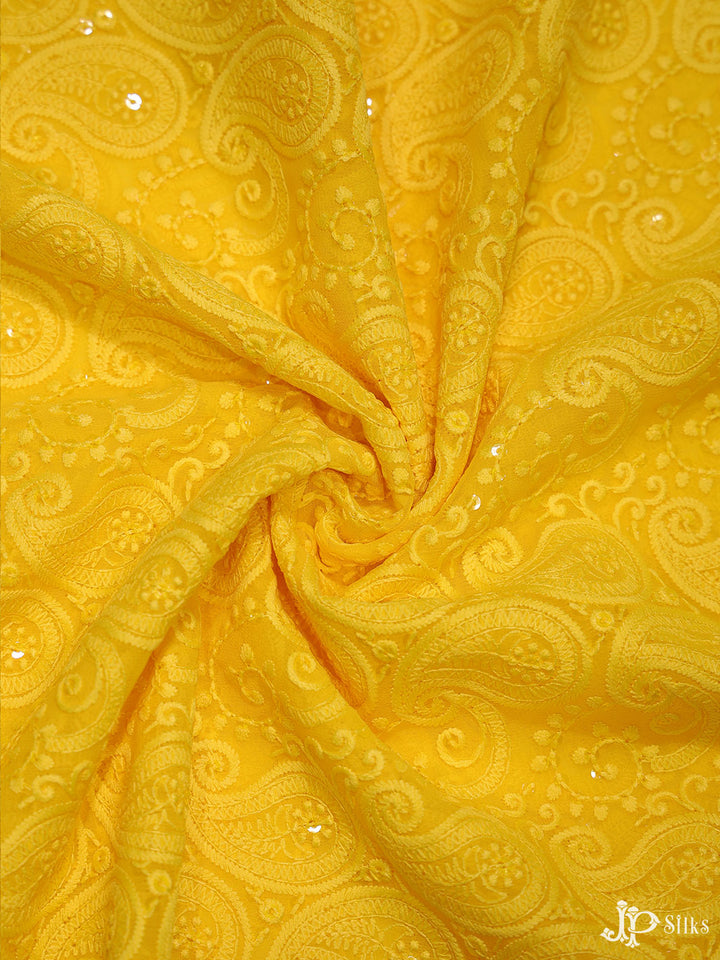 Yellow Chiffon Chikankari Fabric - C3105 - View 3