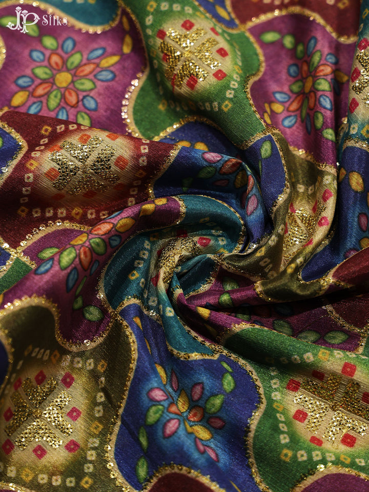 Multicolor Digital Printed Semi Raw Silk Fabric  - E4217