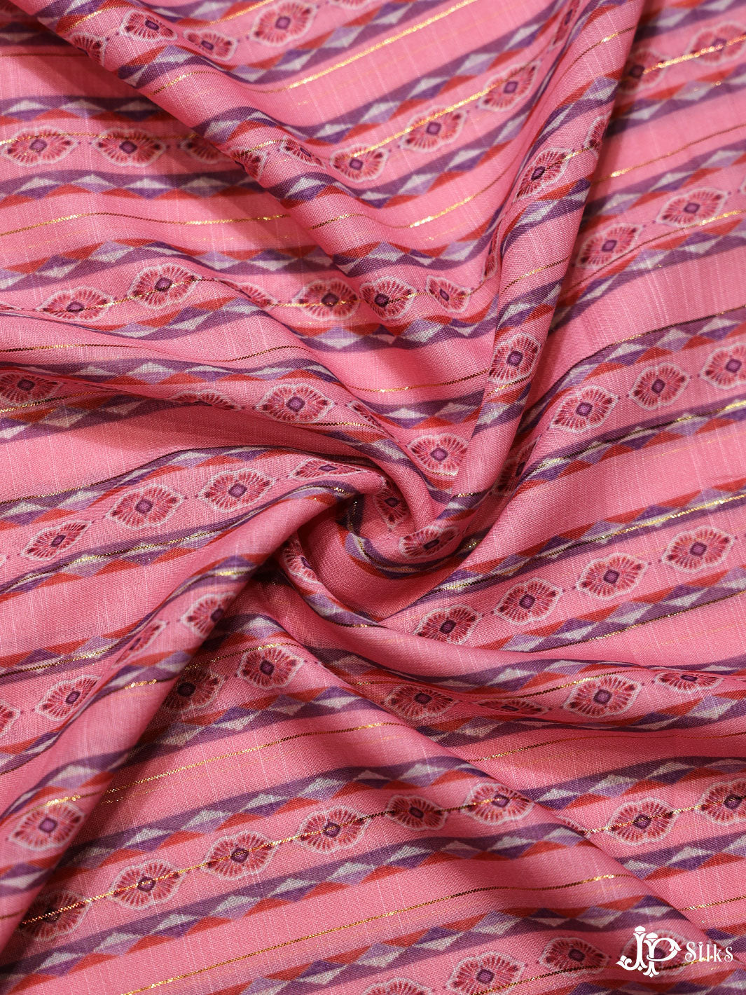 Dark Pink Digital Printed Munga Cotton Fabric - E3333 - View 3