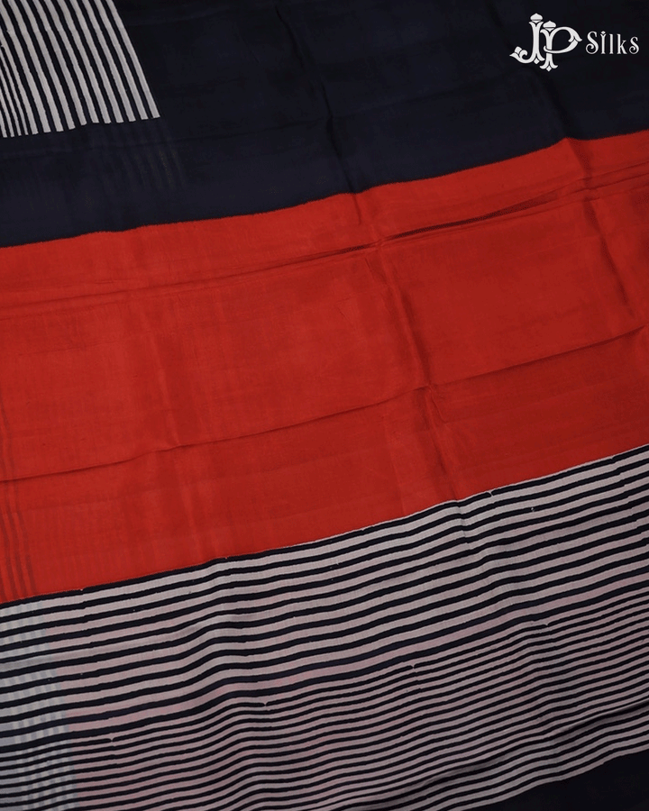 Black Red and White Tussar Silk Saree - E6585 - View 4