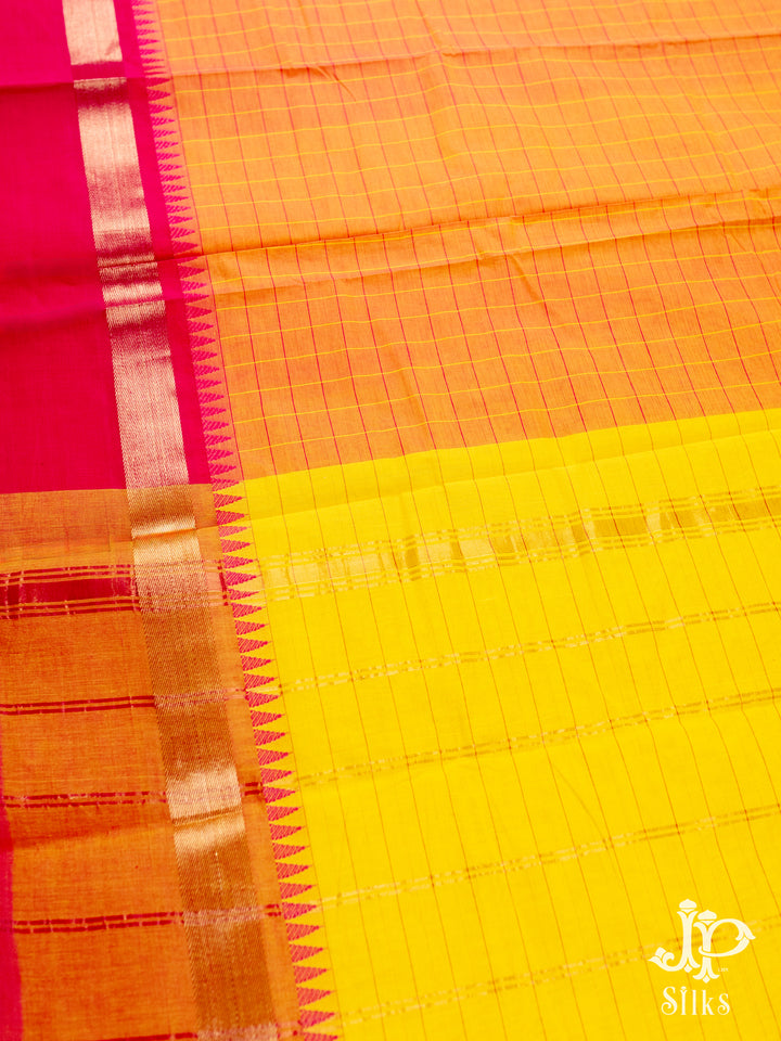 Rust Orange, Pink and Yellow Cotton Saree - D9667 - VIew 3