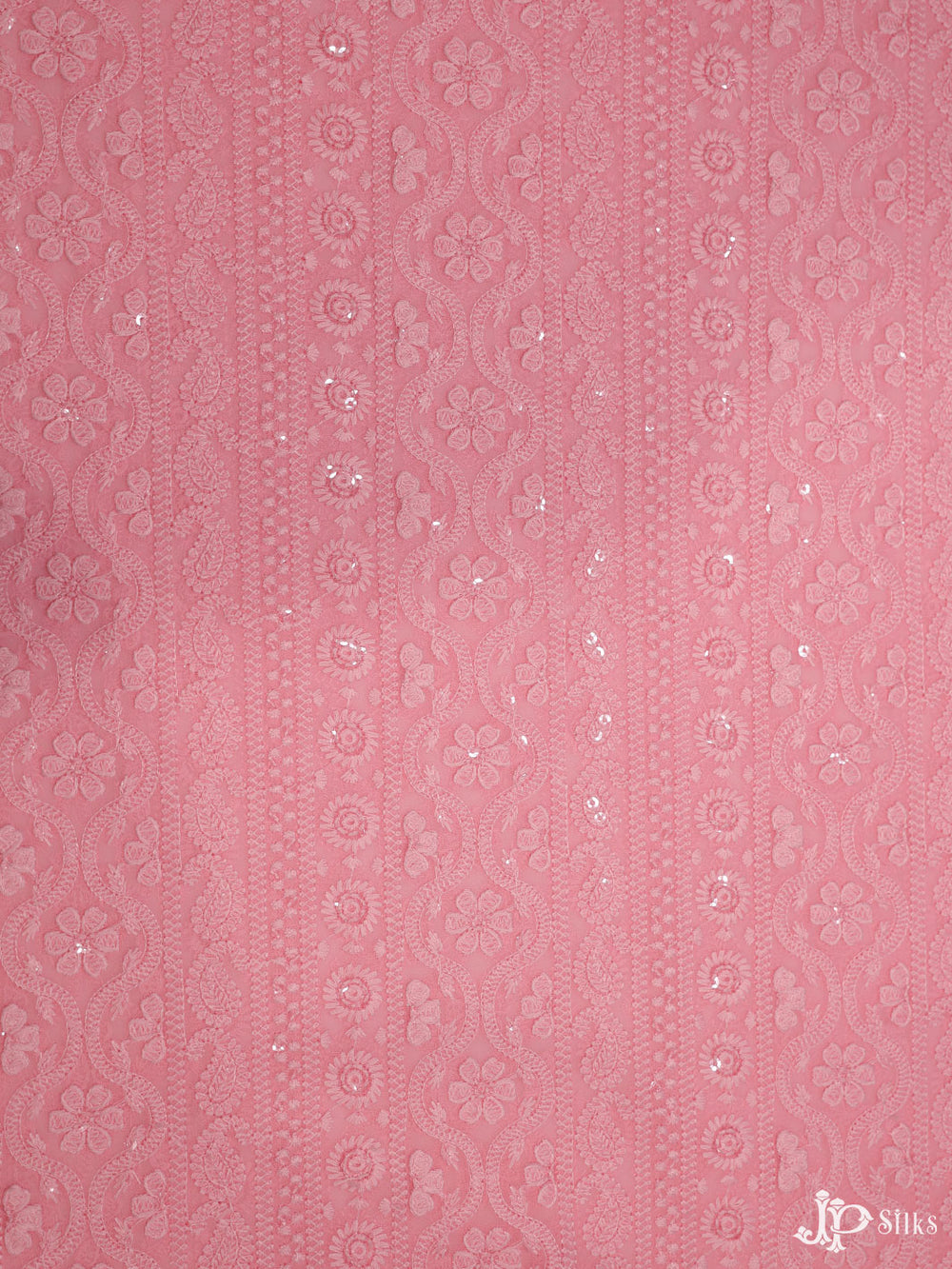 Pink Chiffon Chikankari Fabric - C3121 - View 1