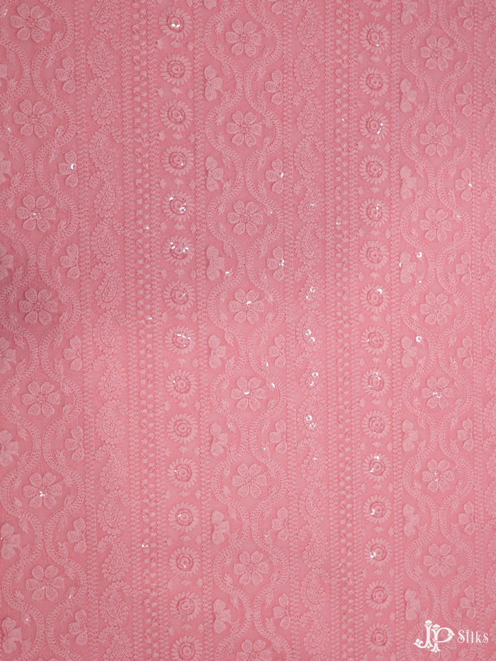 Pink Chiffon Chikankari Fabric - C3121 - View 1
