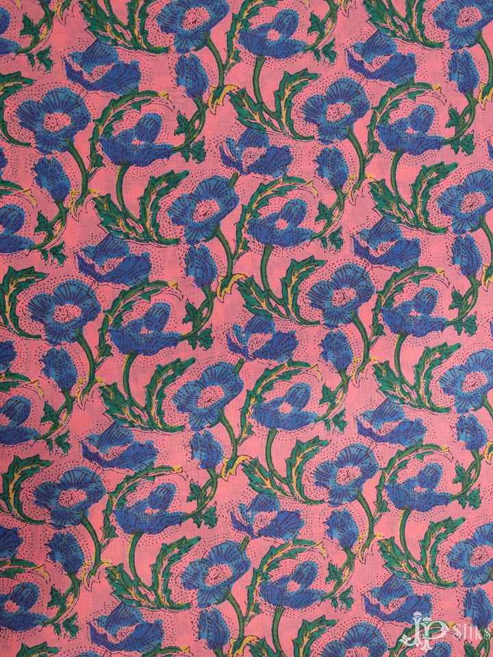 Rose Pink and Blue Cotton Fabric - A7915 - View 1