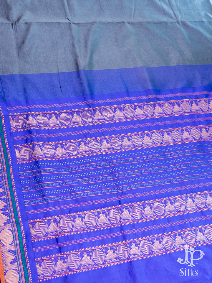 Grey and Ink Blue Poly Cotton Saree - D177 - View 3\