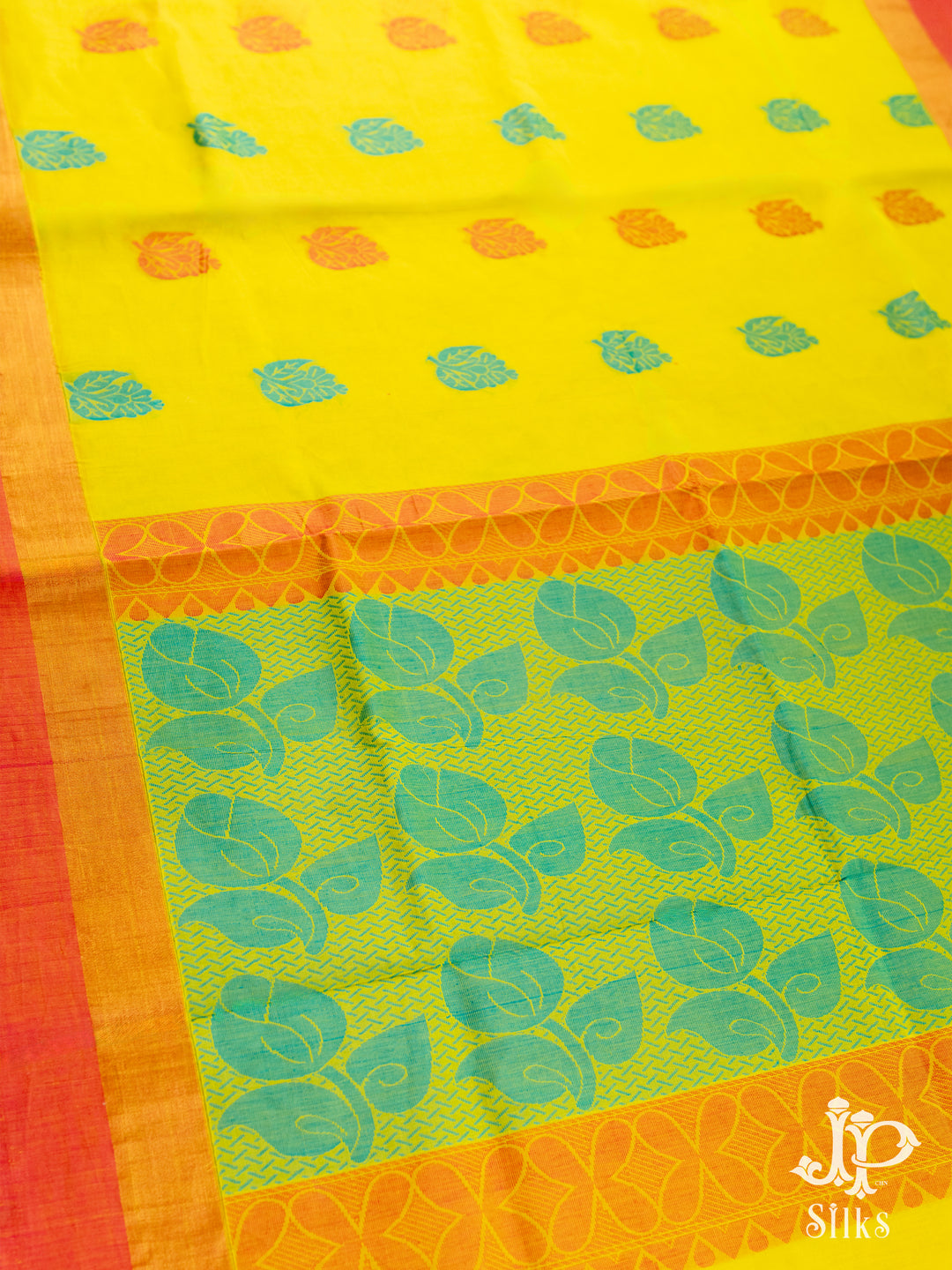 Lime Yellow Cotton Saree - D5436