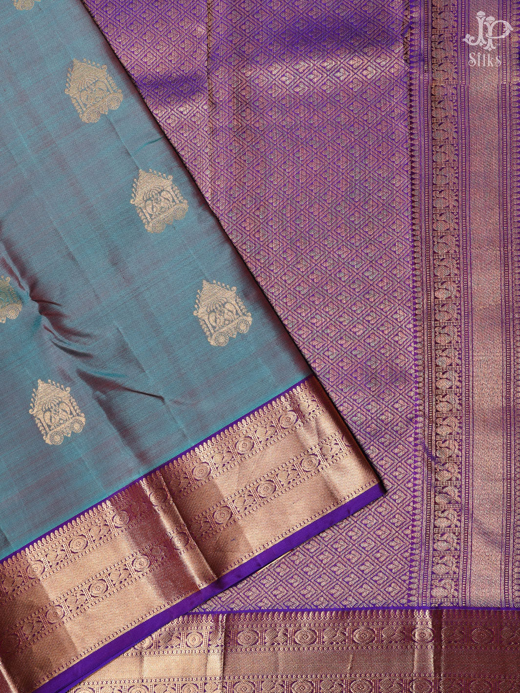 Dual Shade of Blue and Purple Pure Silk Saree - D4129 - View 3
