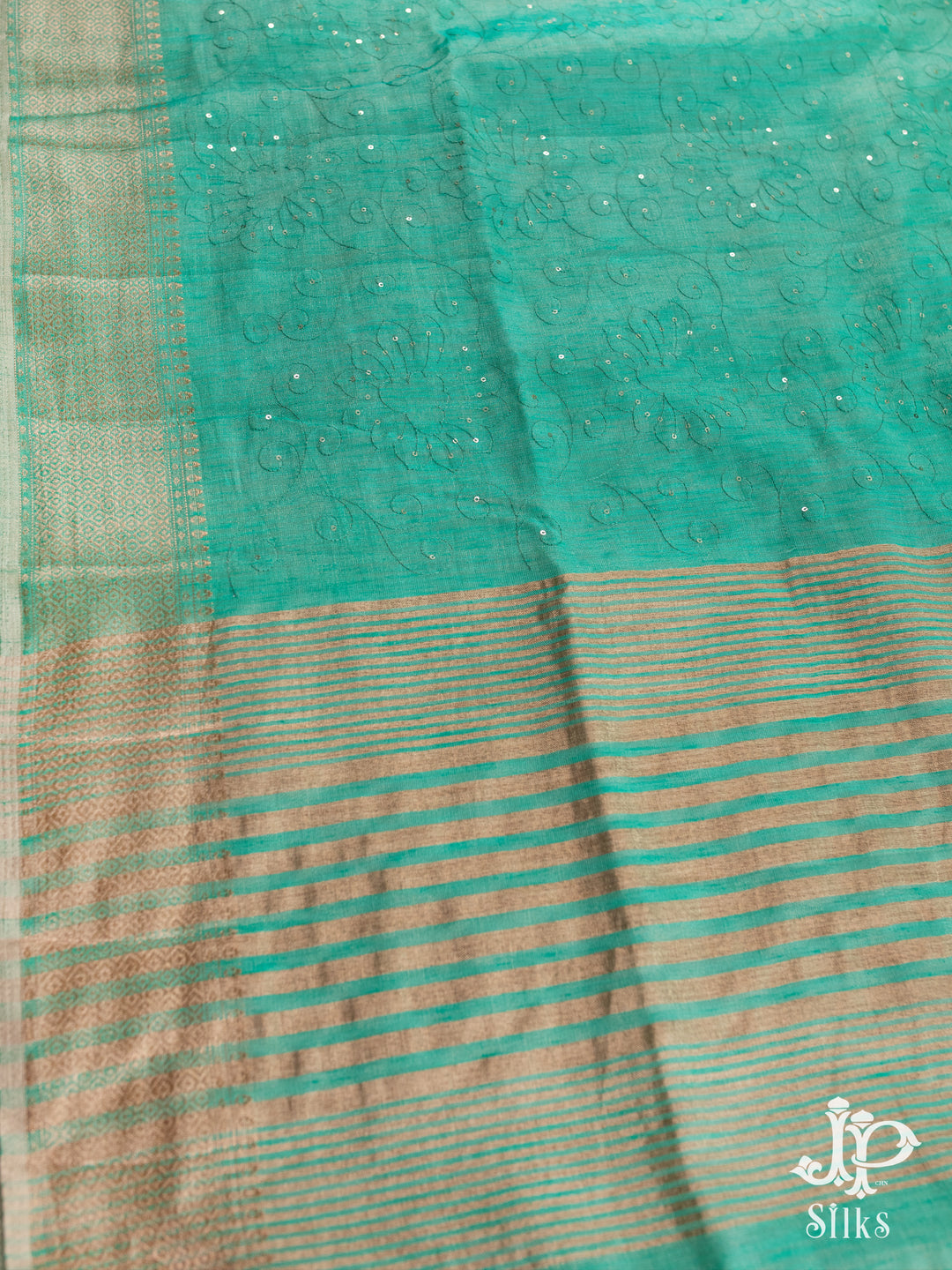 Turquoise Green Tissue Fancy Saree - E730 -3
