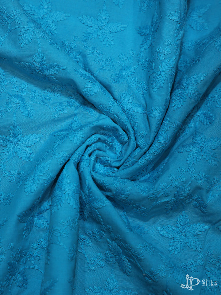Dark Sky Blue Cotton Chikankari Fabric - C3978 - View 2