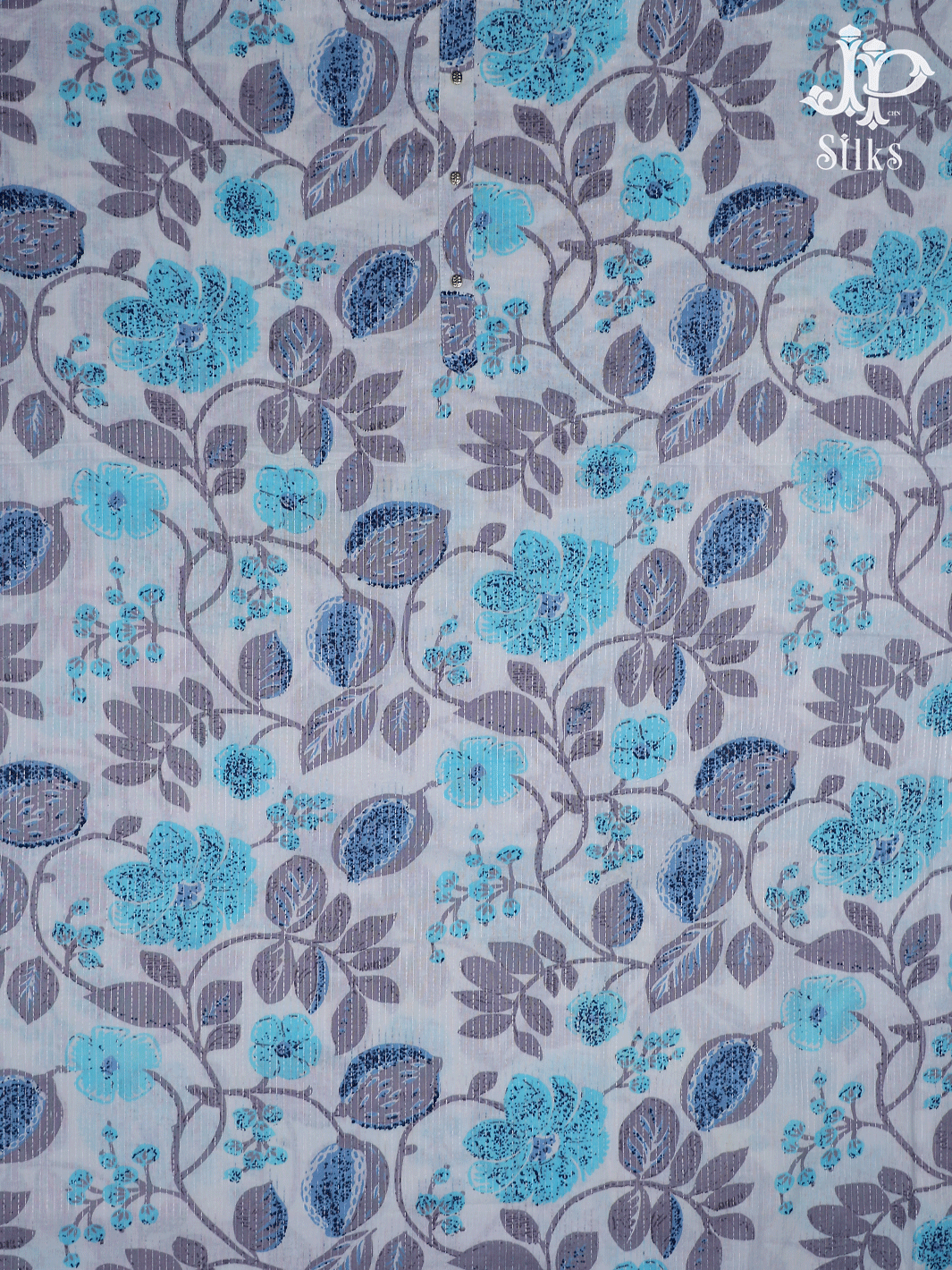 White,Grey and Blue Floral Design Cotton Chudidhar Material - E6104 - View 1