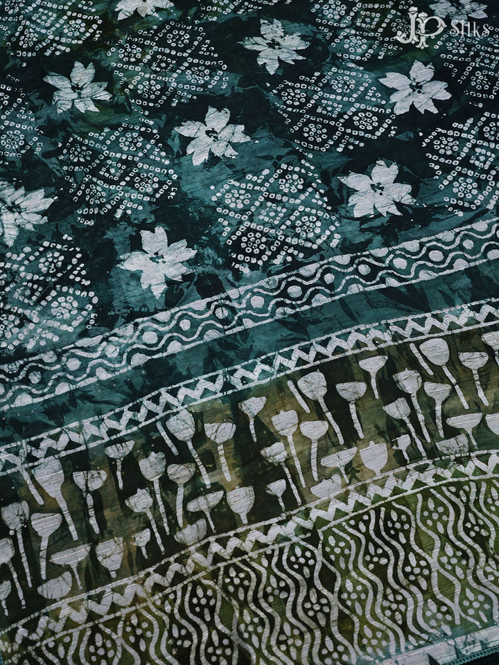 Turquoise Cotton Saree - E1357 - View 5