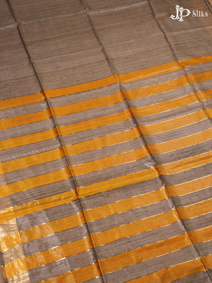Beige and Yellow Tussar Silk Saree - E41 - View 2