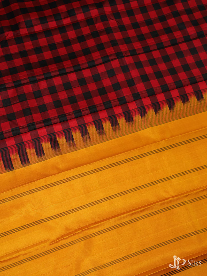 Red and Black Checked Dharmavaram silk - A3519 - View 1