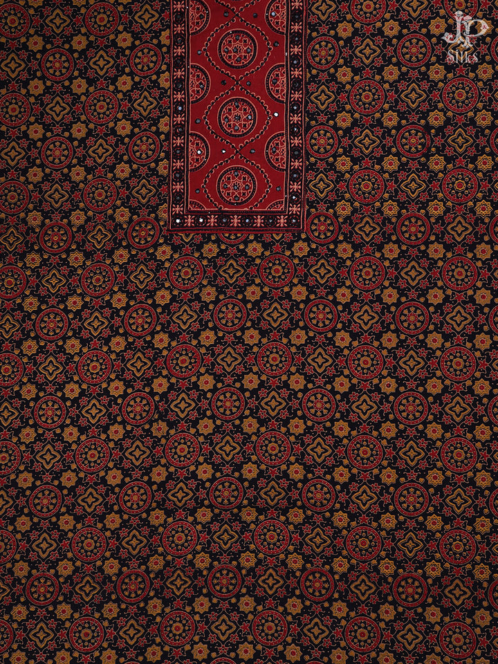 Black , Maroon and Yellow Cotton Chudidhar Material - E1956 - View 1