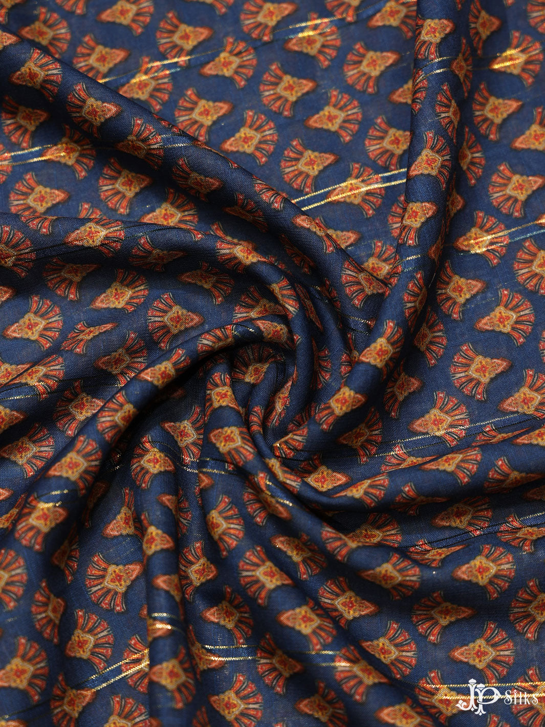 Dark Blue Digital Printed Munga Cotton Fabric - E3321 - View 3