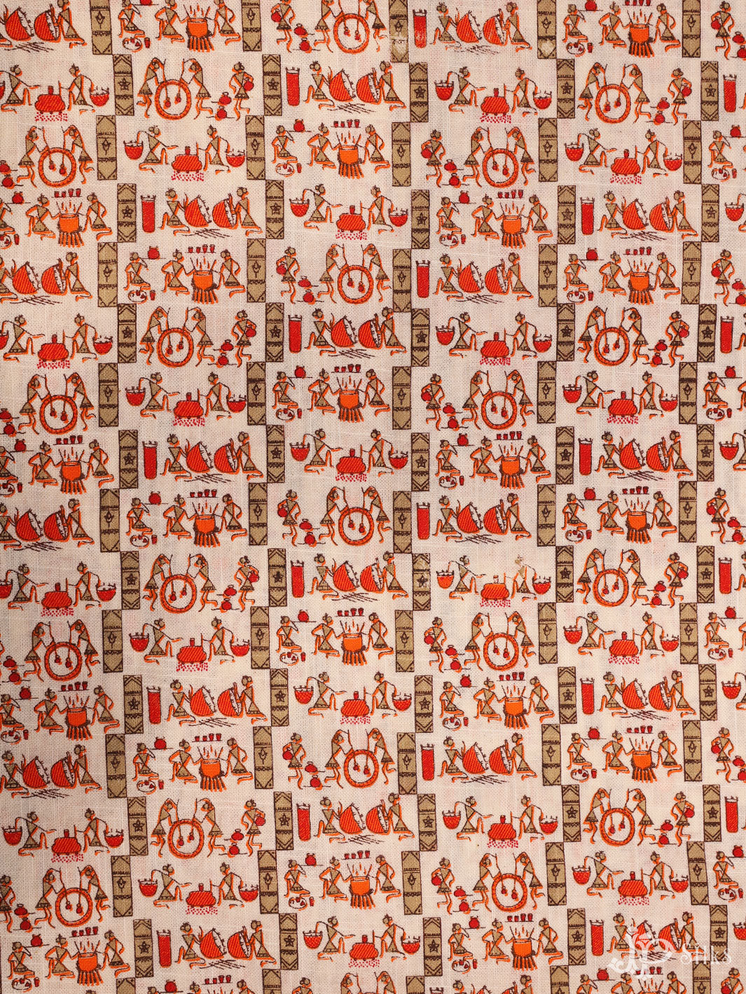 Off-White and orange Cotton Fabric - A6552 - View 1