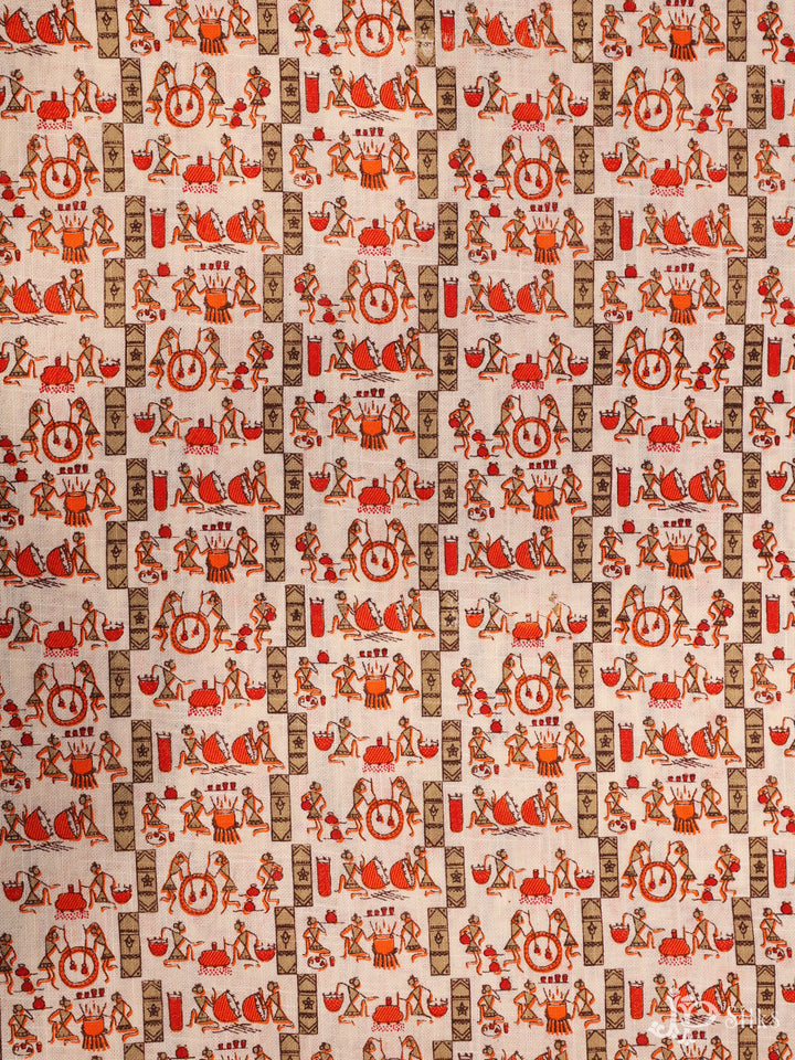 Off-White and orange Cotton Fabric - A6552 - View 1