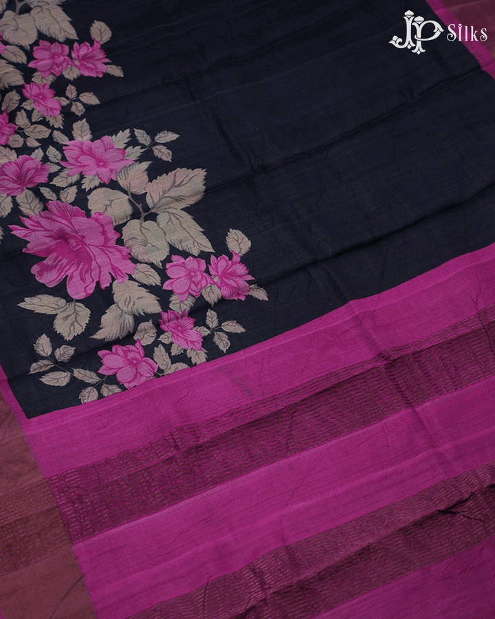 Black Floral Tussar Silk - E6588 - View 4