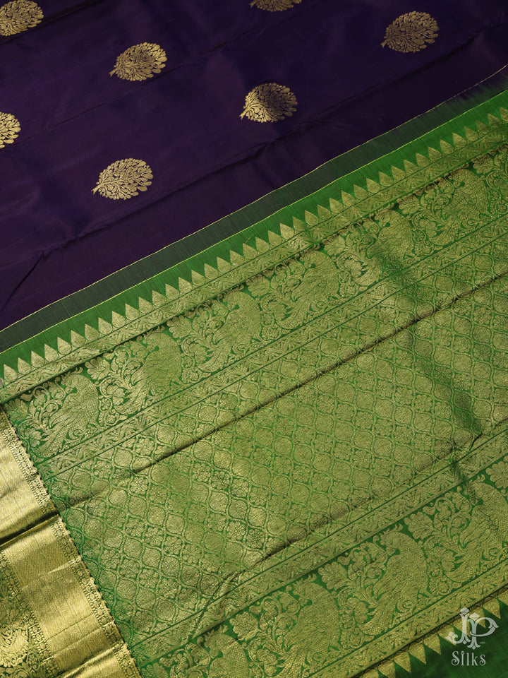 Ink Blue and Green Kanchipuram Silk Saree - D1845 - View 7