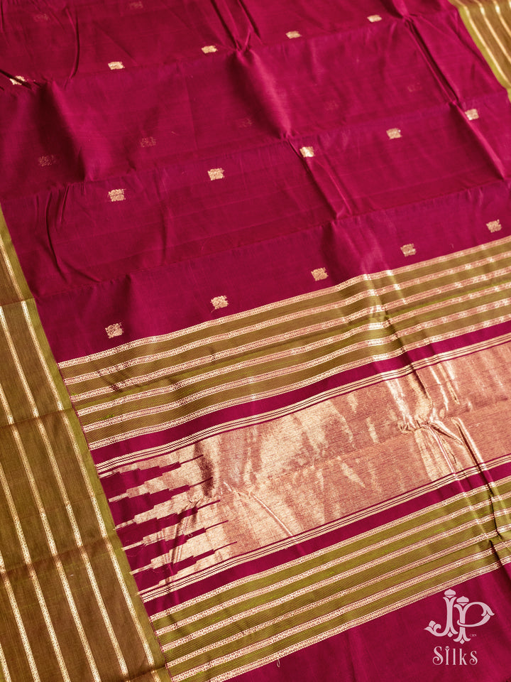 Maroon and Olive Green Kanchi Cotton Saree - D9749 - View 4