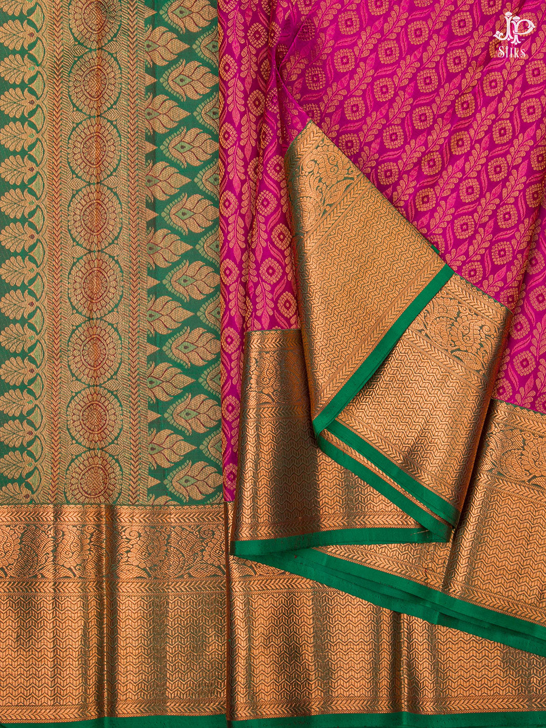 Magenta Pink and Green Kanchipuram Silk Saree - D2807 - View 5