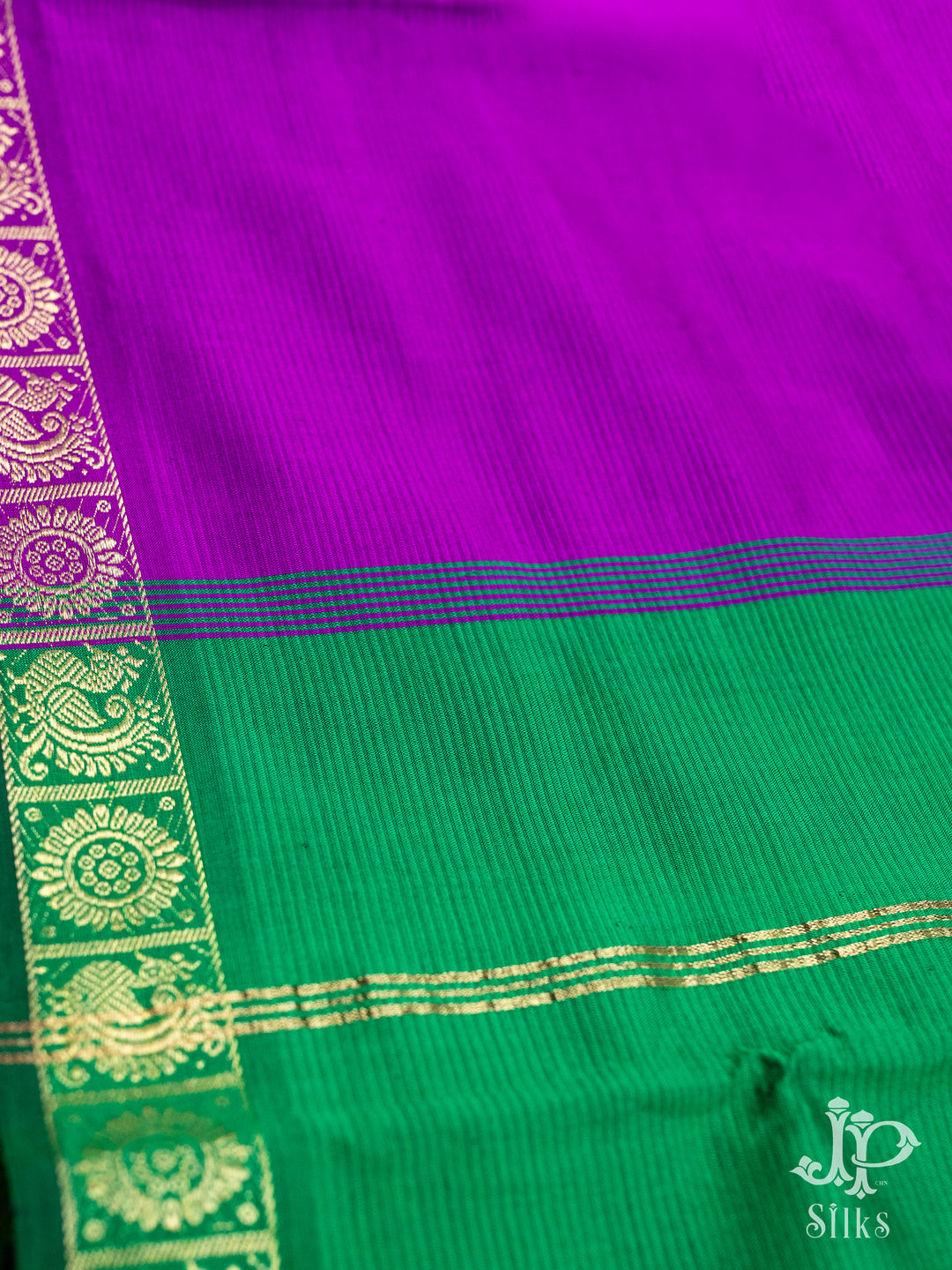 Leaf Green and Purple Poly Cotton Saree - D1124 - View 3