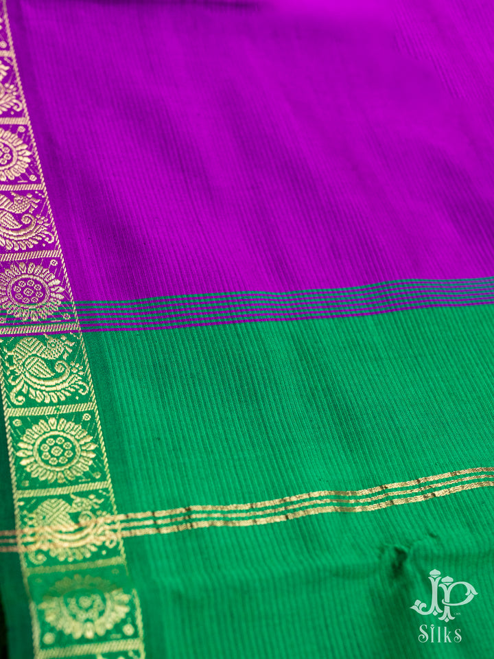 Leaf Green and Purple Poly Cotton Saree - D1124 - View 3