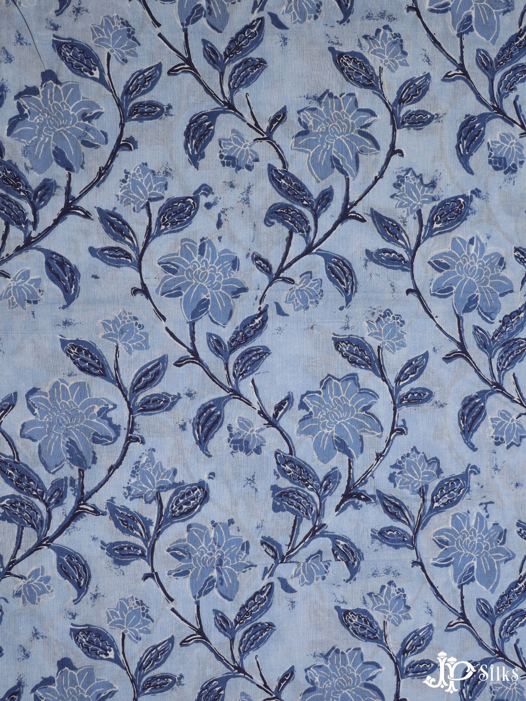Sky Blue Floral Design Cotton Fabric - D1778 - View 1