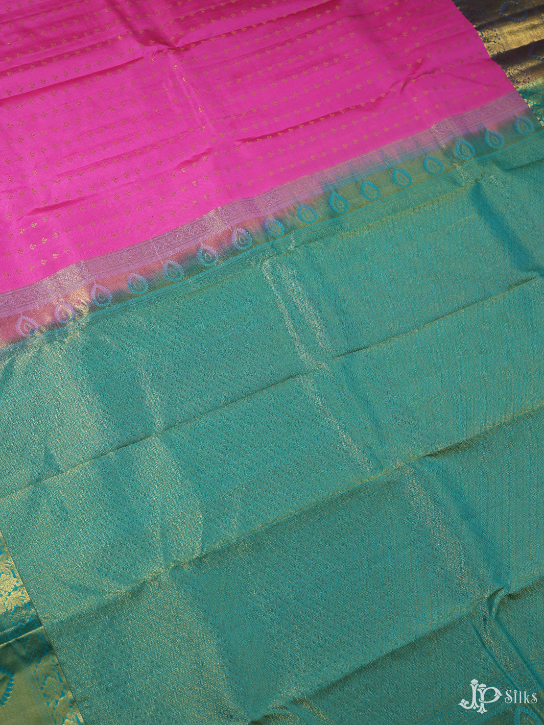 Pink and Teal Blue Dharmavaram silk - E239 - View 1