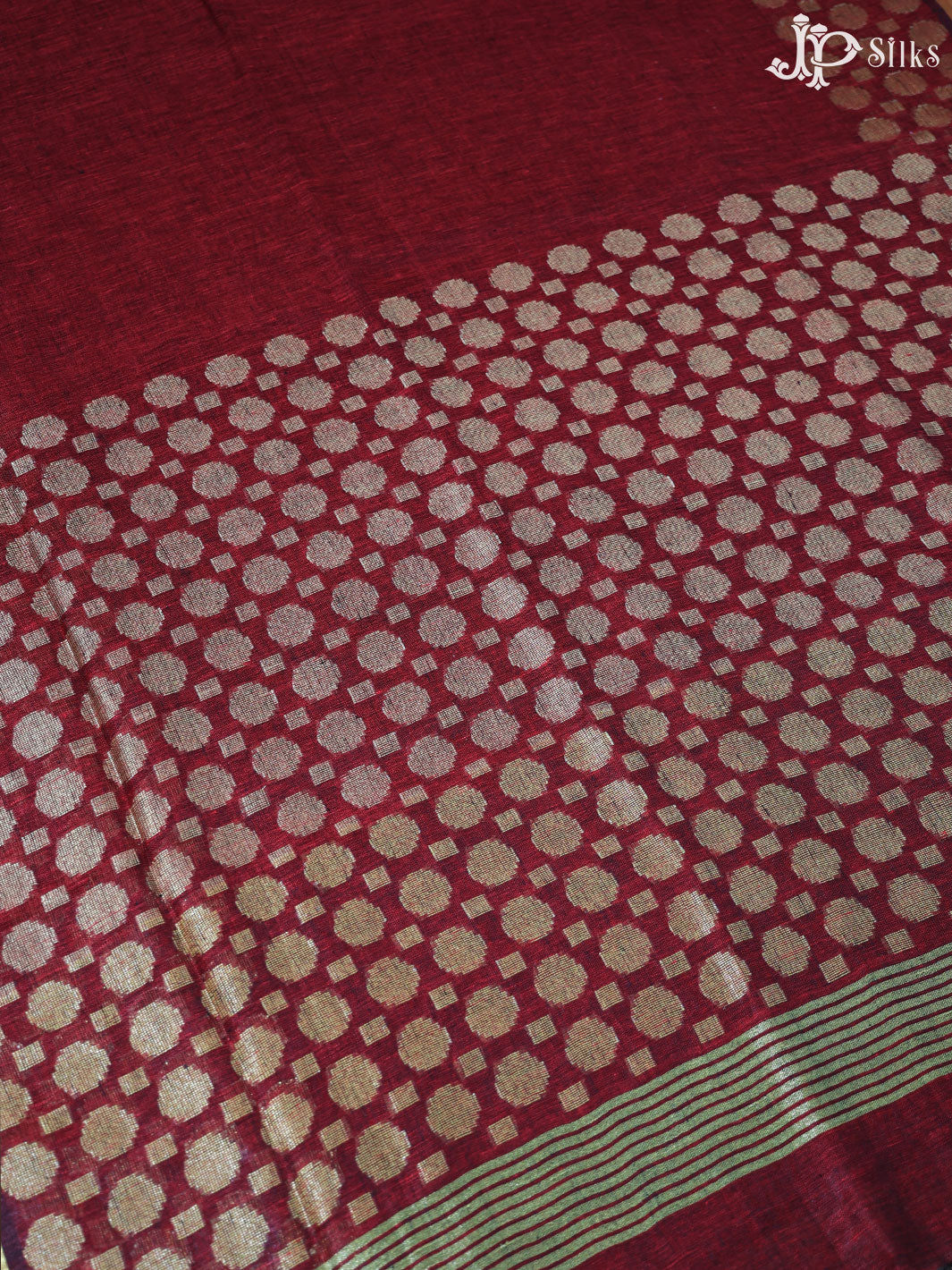 Maroon and Gold Linen Fancy Saree - D8330 - View 3