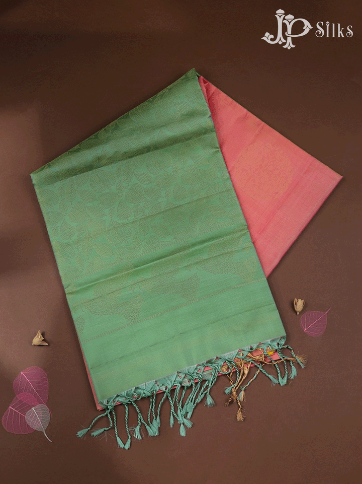 Peach and Green Dual Tone Soft Silk Saree  - F2218